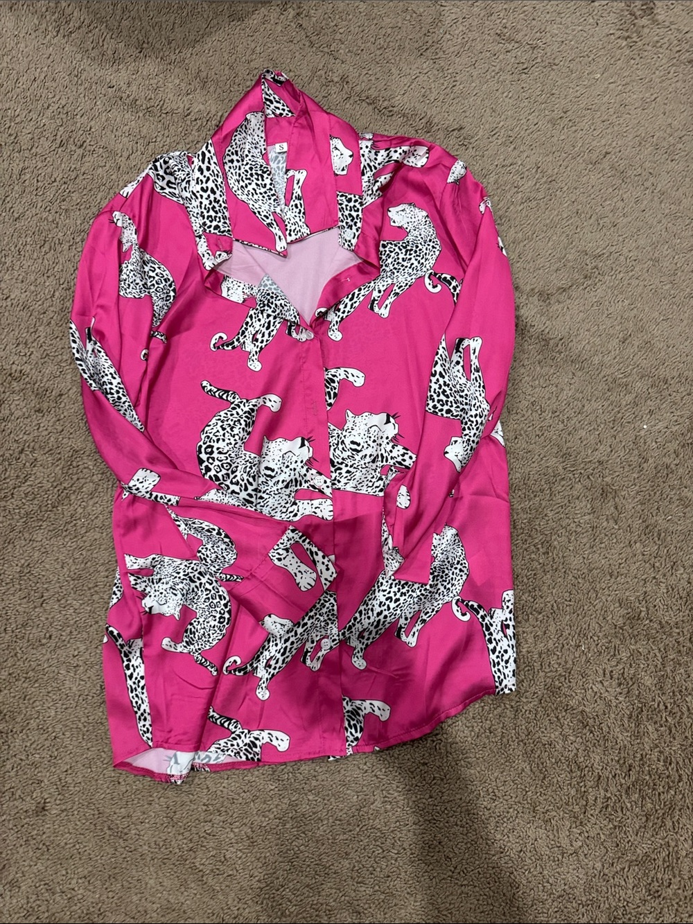 SHEIN Hot Pink Leopard Print Button-Down Shirt